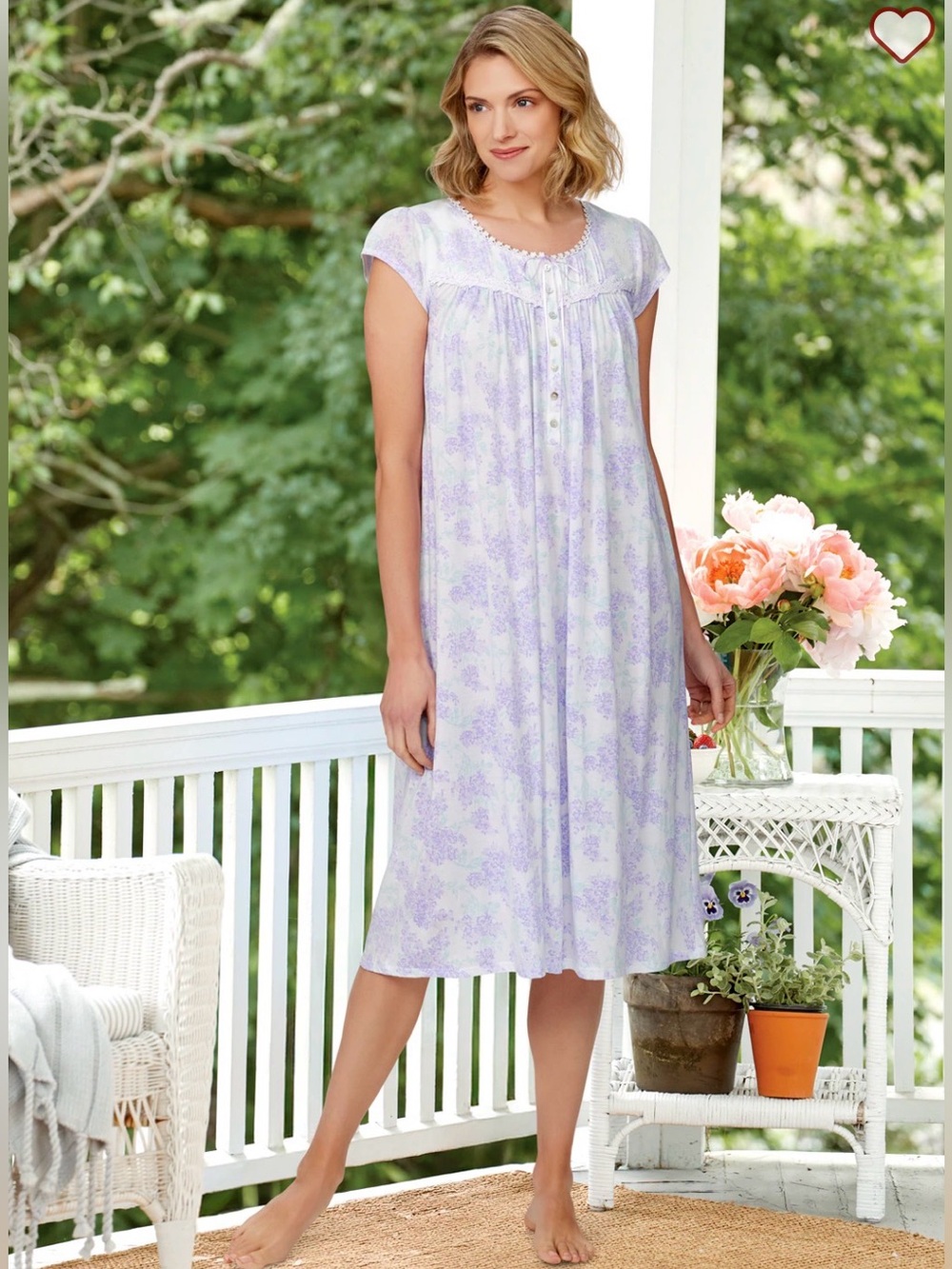 Eileen West Lilac Floral Nightgown Size Large Purple, Mint, White